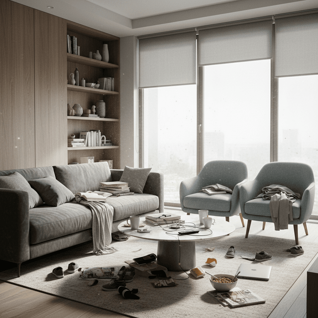 Residential room before professional cleaning
