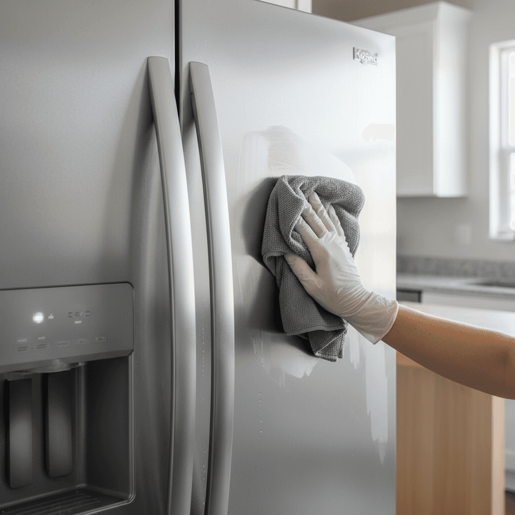 Professional cleaner working in modern home with luxury finishes
